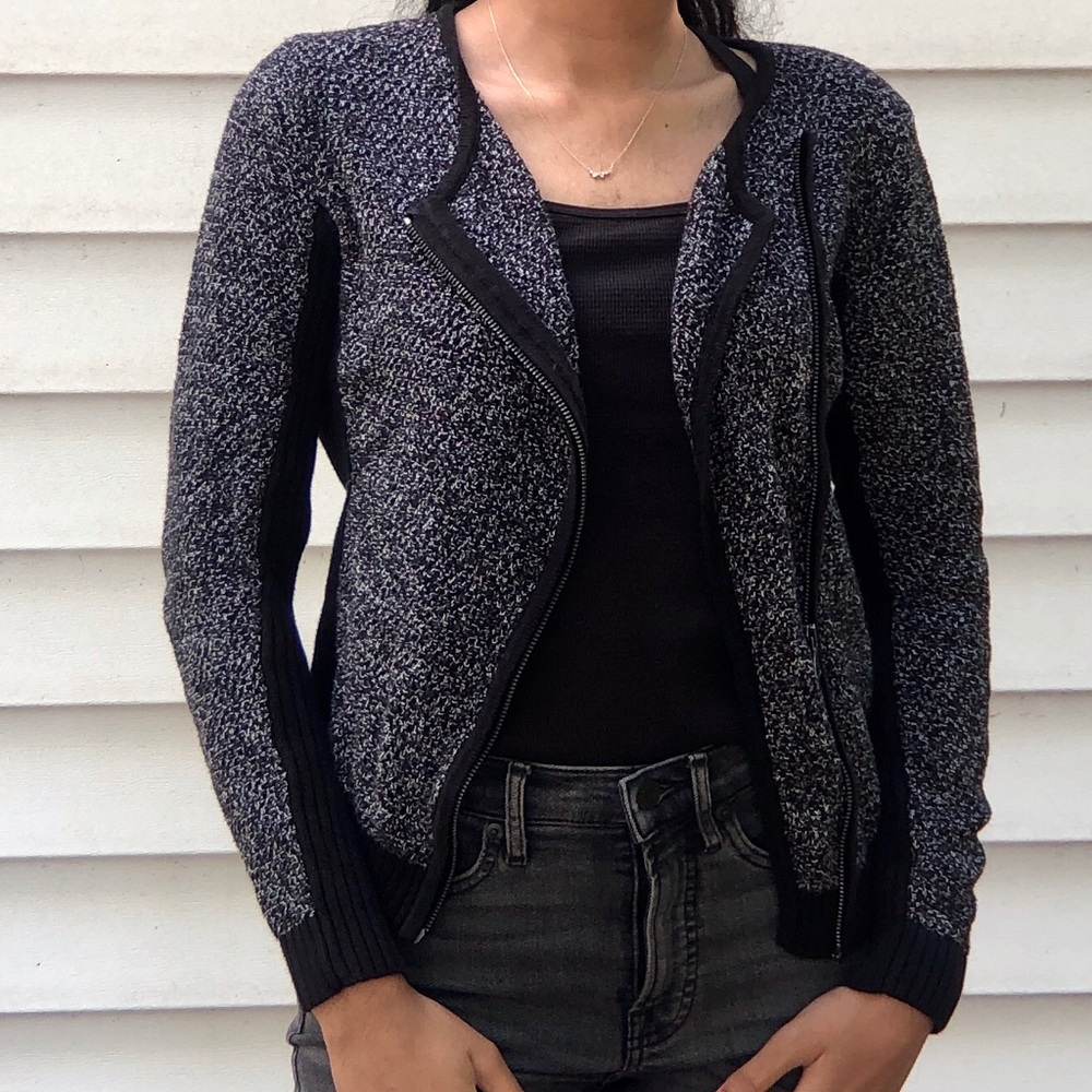 LOFT Black & White Peppered Zip Up XS